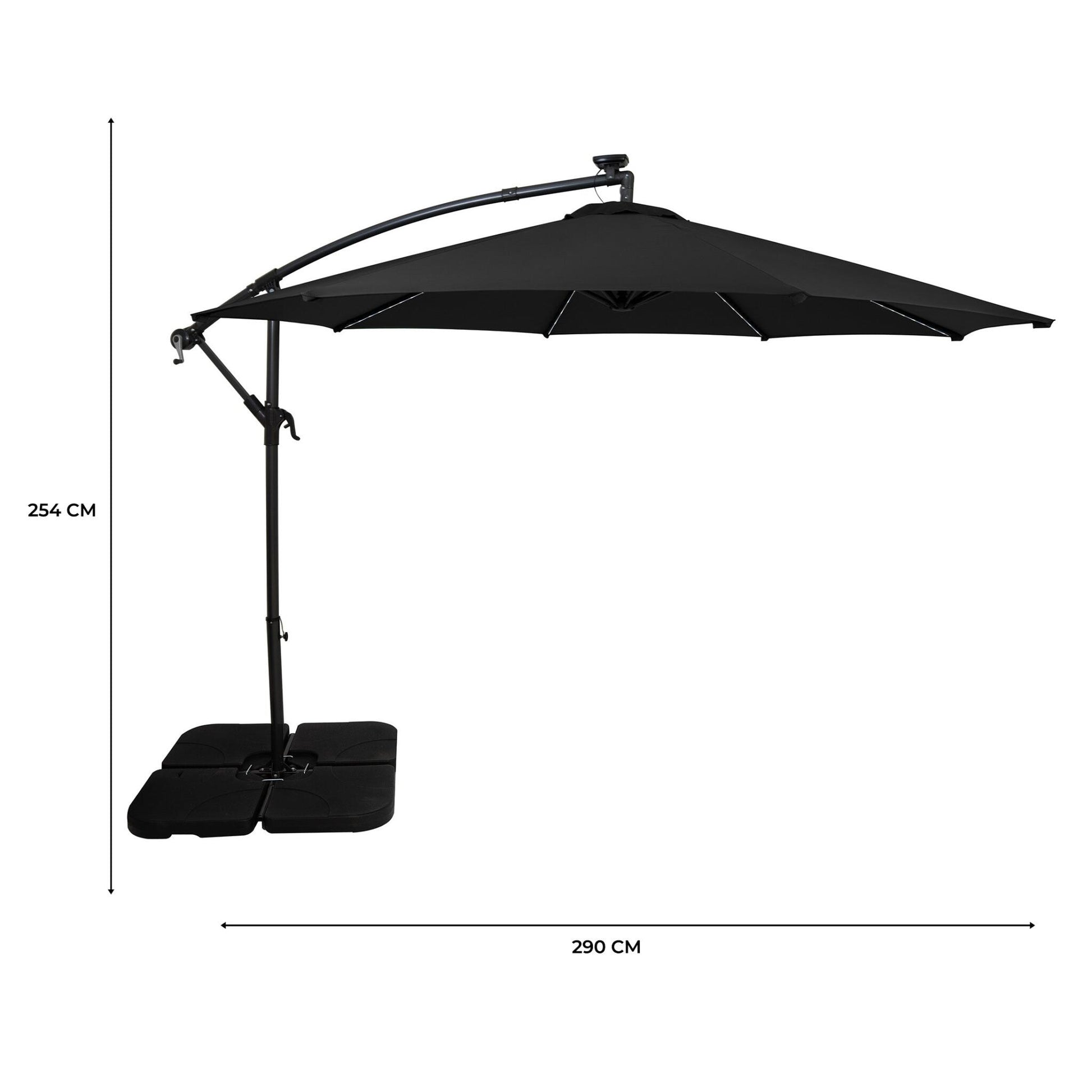 Parasol Excéntrico Led 3 M Con Base Cuadrada – Negro_4