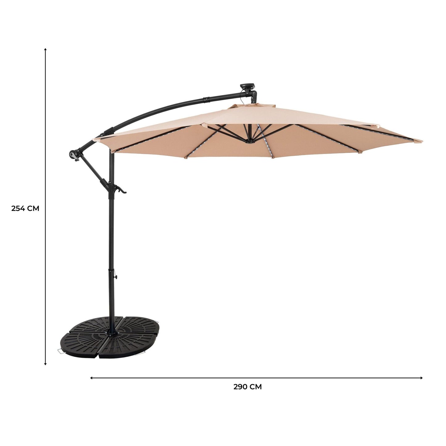 Parasol Excéntrico Led De 3 M Con Base De Abanico Completo – Beige_4