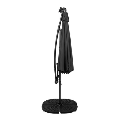 Parasol Excéntrico Led De 3 M Con Base De Abanico Completo – Gris_1