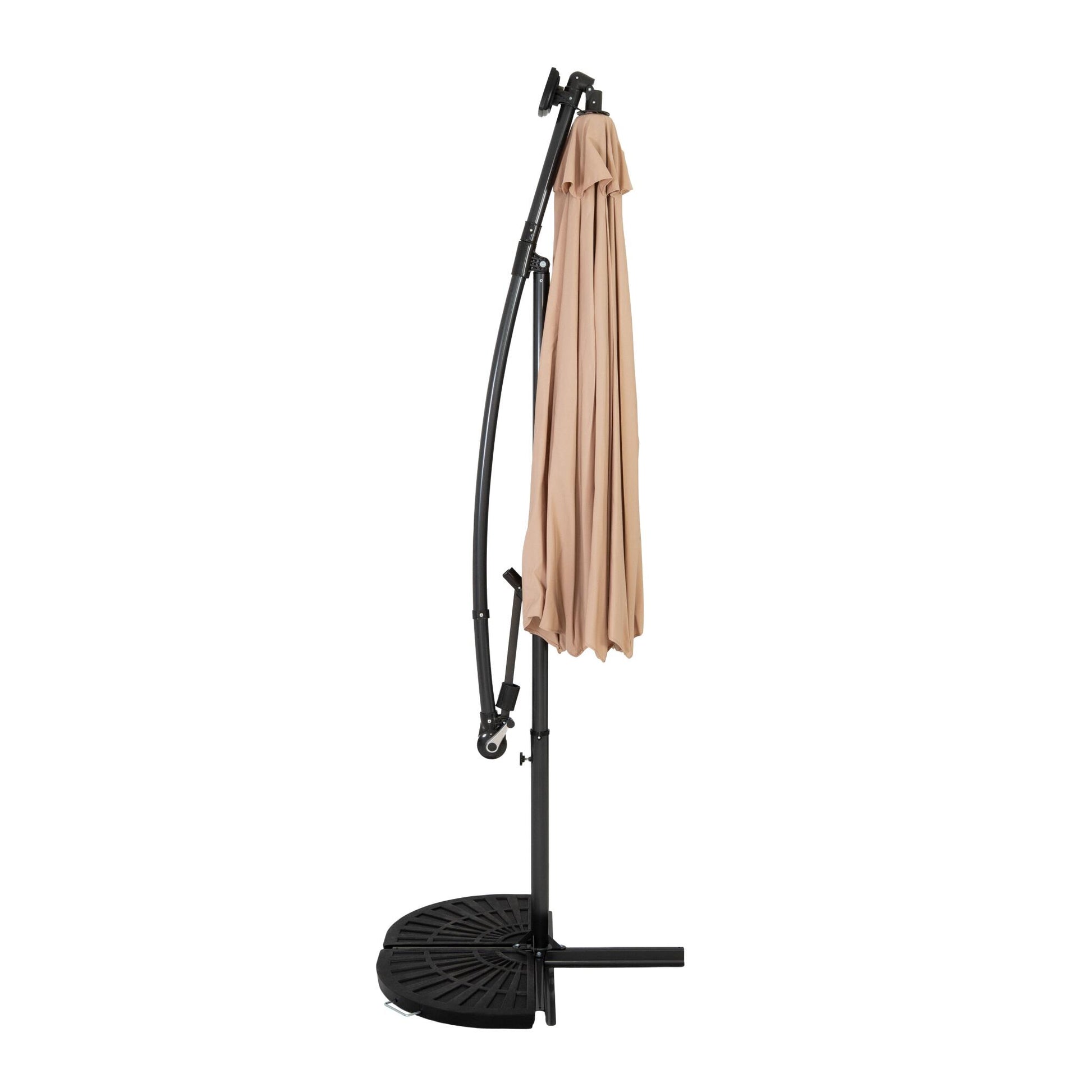 Parasol Excéntrico Led De 3 M Con Base De Medio Abanico – Beige_1