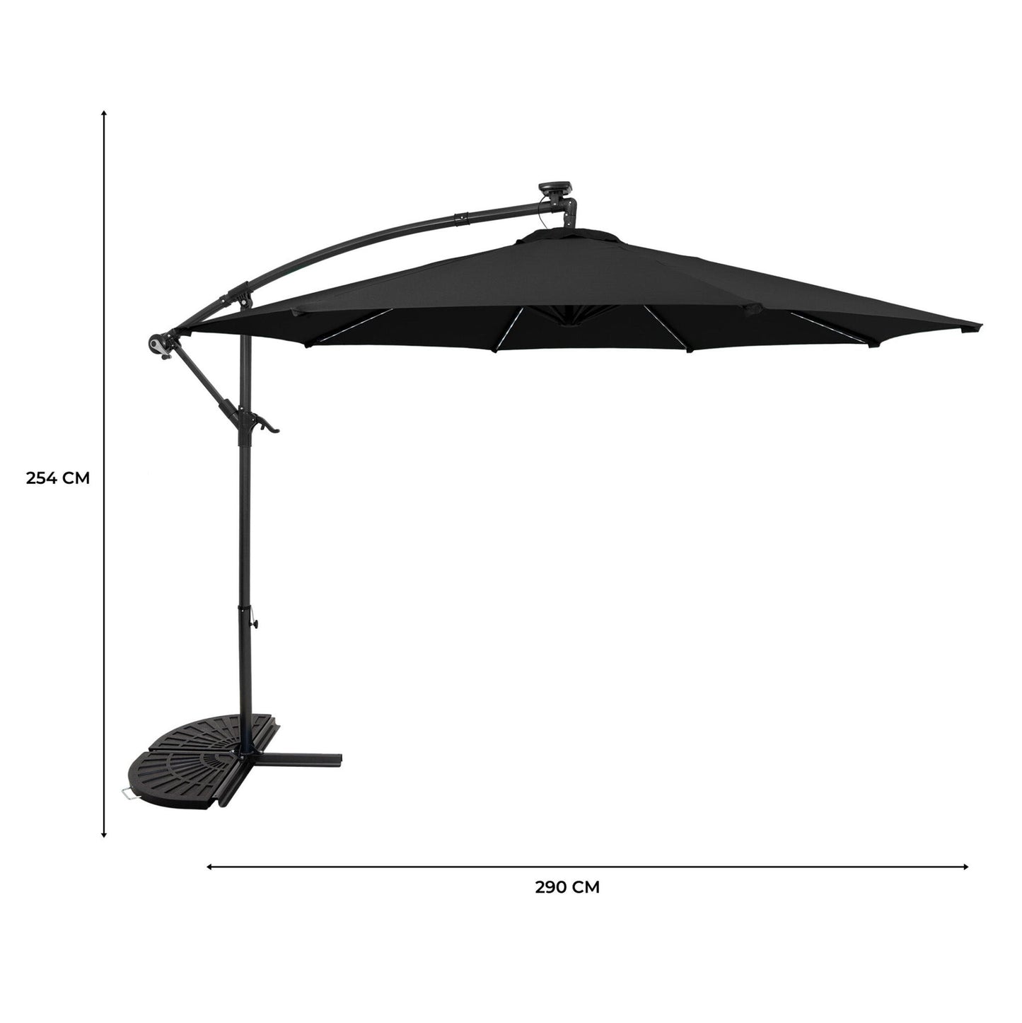 Parasol Excéntrico Led De 3 M Con Base De Medio Abanico – Negro_4