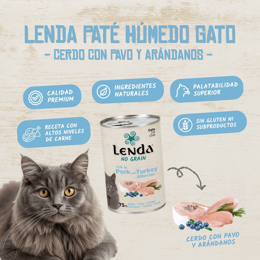 Paté Completo para Gatos de Cerdo con Pavo y Arándanos Lenda 400 g