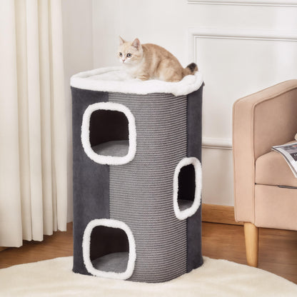 Pawhut Barril Rascador Para Gatos 74 Cm Con 3 Cuevas De Sisal Felpa Y Plataforma_1