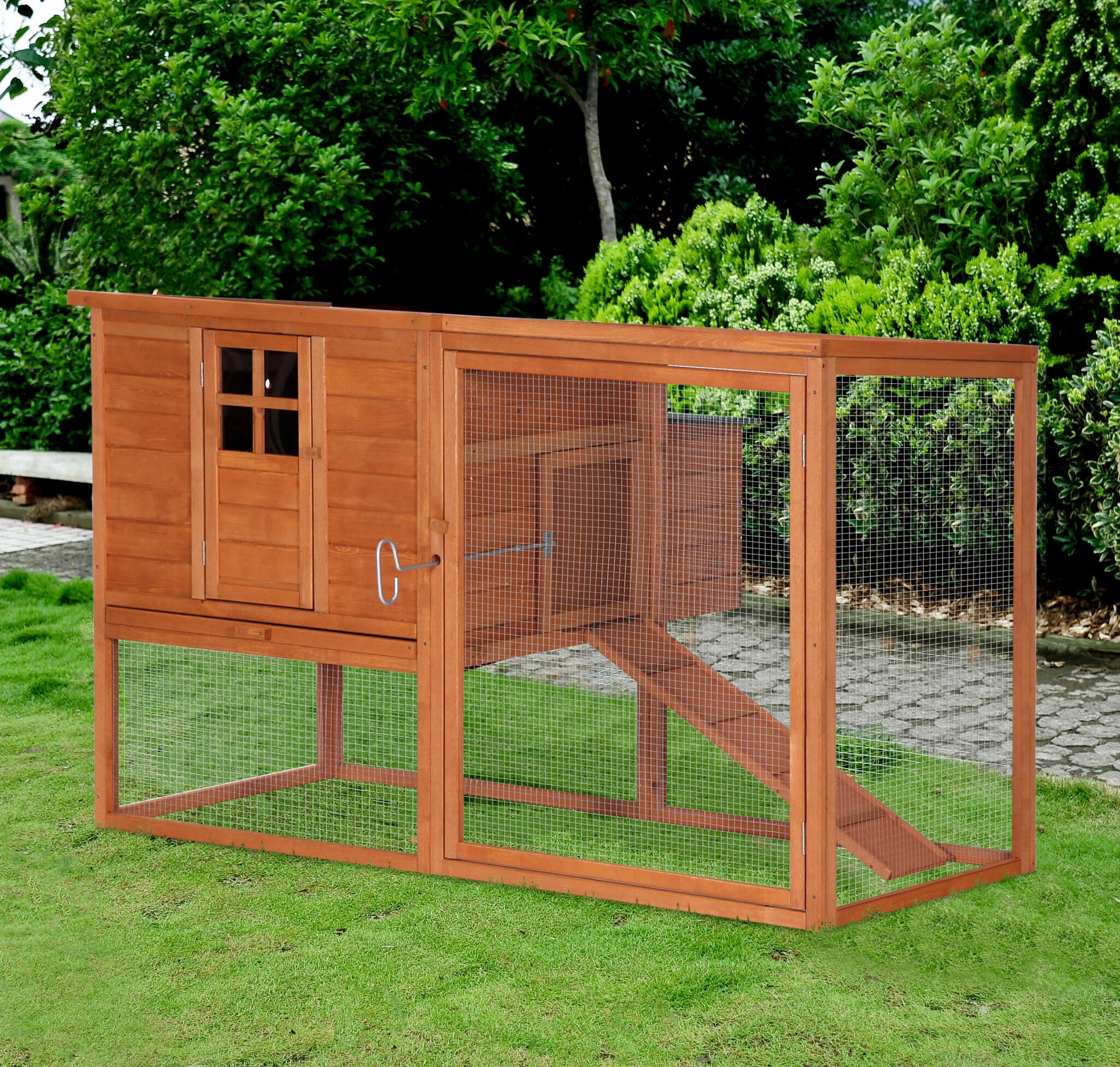Pawhut Gallinero Exterior De Madera Con Corredor Techo Abatible 168x110.5x101.5_1