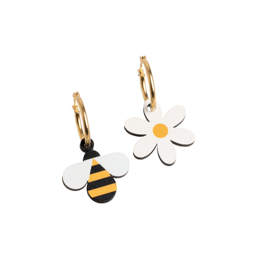 Pendientes Abeja y Flor - Aro de Acero Quirúrgico y Bañado en Oro de 18k - Nature Vibes_0