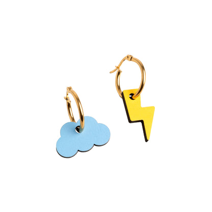 Pendientes Cloud And Bolt De Madera | Joyería Artesanal, Ligera Y Elegante | Diseño Natural Y Original_0