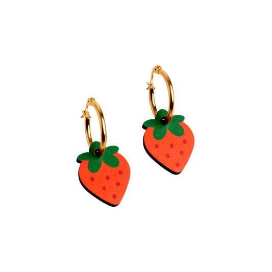 Pendientes Fresa - Aro de Acero Quirúrgico y Bañado en Oro de 18k - Nature Vibes_0
