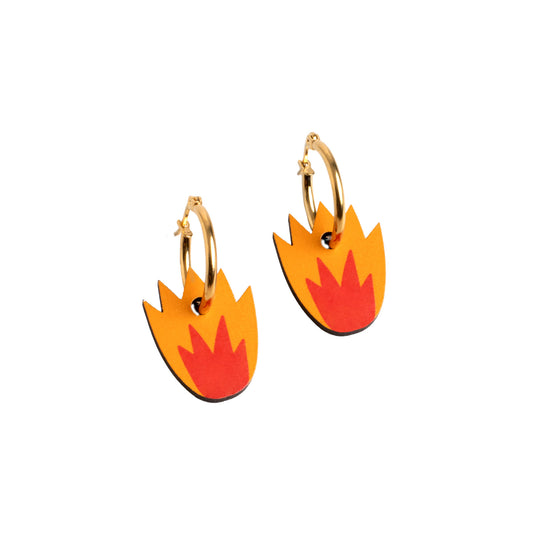 Pendientes Fuego - Aro de Acero Quirúrgico y Bañado en Oro de 18k - Nature Vibes_0