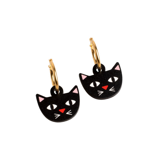 Pendientes Gato - Aro de Acero Quirúrgico y Bañado en Oro de 18k - Nature Vibes_0
