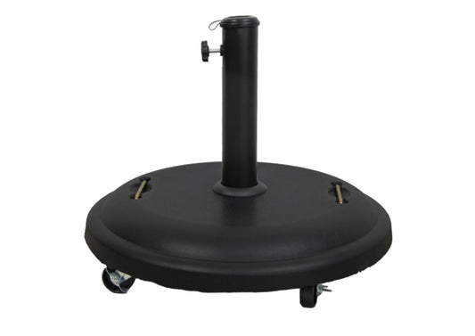Pie De Sombrilla Redondo De Hormigón 25kg Negro Con 1 Tornillo + 1 Adaptador De Plástico + Asas Incluidas + Ruedas 50x7cm - Mobiliario De Jardín_0
