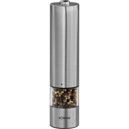 Pimentero Eléctrico, Acero Inox, Ideal Sal / Pimienta, Luz, Cuchillas Cerámicas Alta Precisión Bomann Bom-psm437n, Plata_0