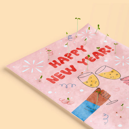 Postal Plantable Happy New Year – Papel De Algodón Reciclado Con Semillas De Flores - Resetea_2