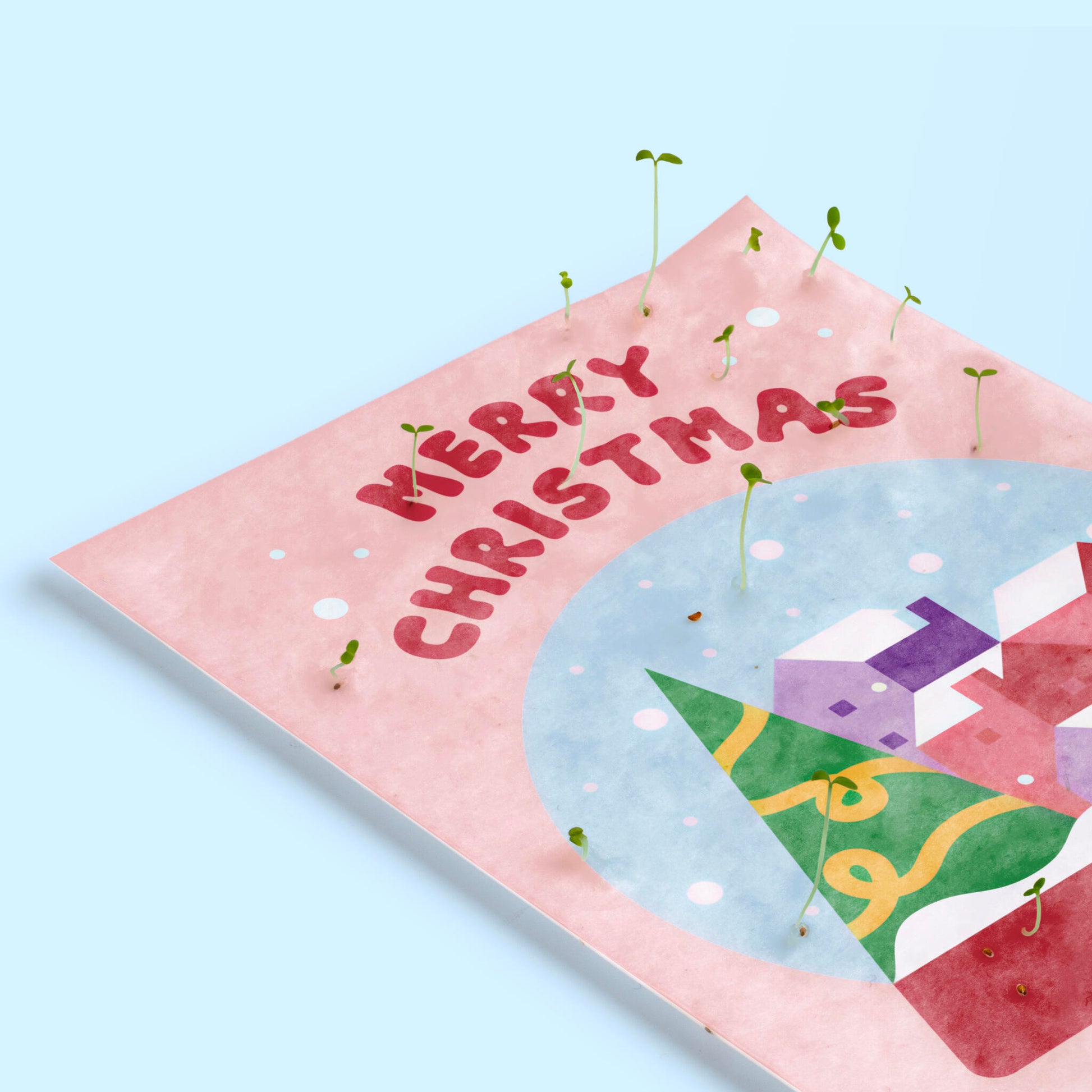 Postal Plantable Merry Christmas Snow Globe – Papel De Algodón Reciclado Con Flores - Resetea_2