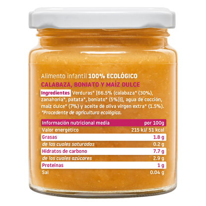 Tarrito BIO Calabaza, Boniato y Maíz +6 meses Smileat 220g