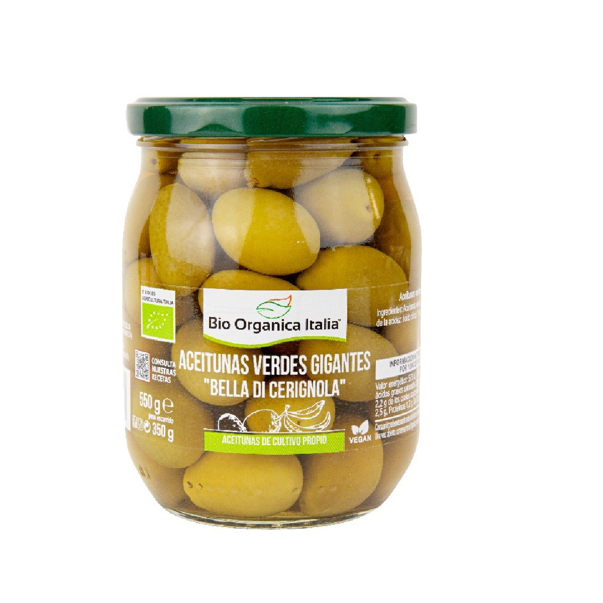 Azeitonas Verdes Gigantes Bio Organica Itália 550 gr