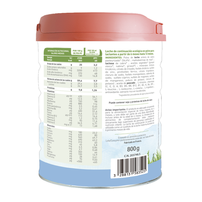 Leite de Cabra Caprea 2 (bebés dos 6 aos 12 meses) Biológico Babybio 800 g