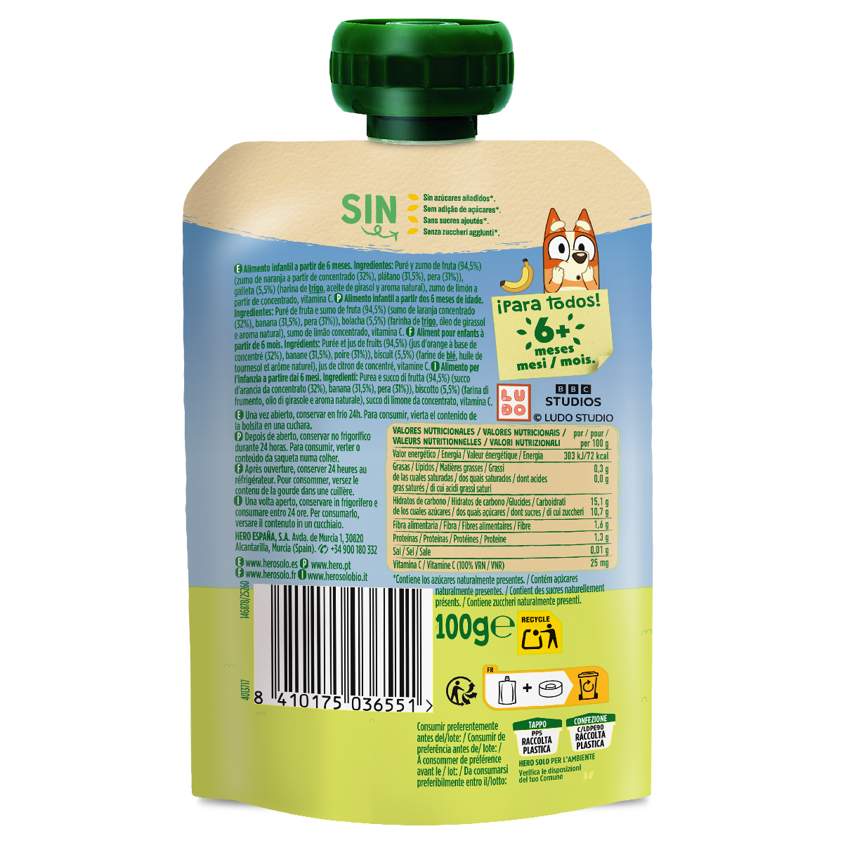 Hero Laranja Banana Pera Cookie Tigela de Iogurte 100g