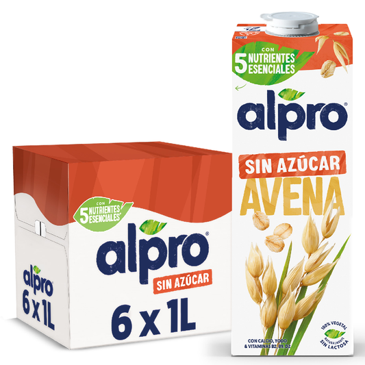 Embalagem de 8 bebidas de aveia sem açúcar Alpro, 1 litro