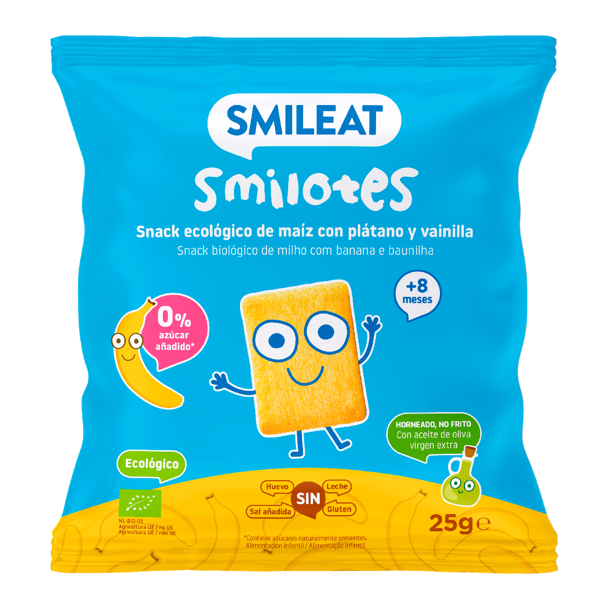 Smilotes de Plátano y Vainilla Snack infantil Ecológico Smileat 25 g