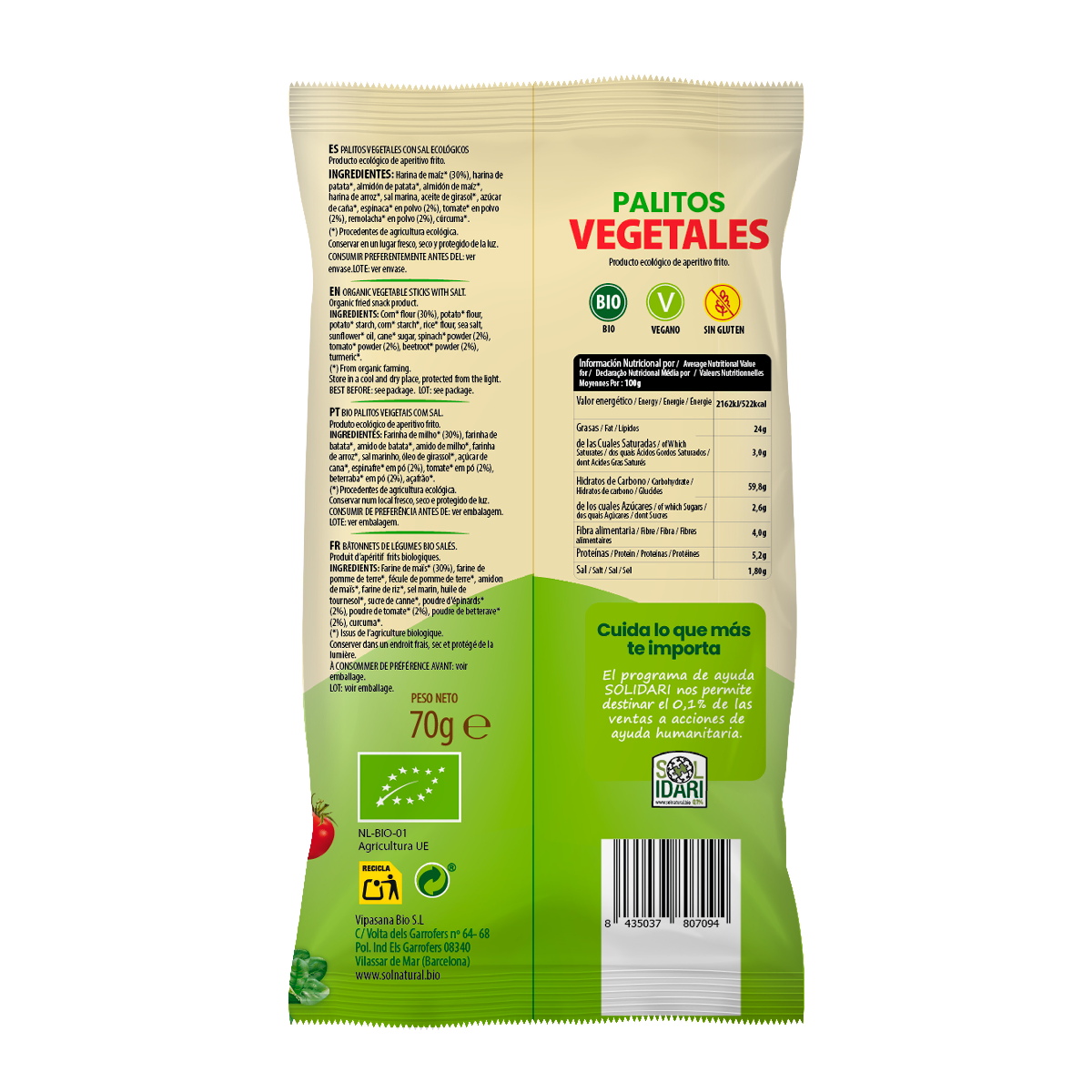 Palitos de Vegetais Biológicos Sol Natural 70g