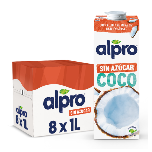 Embalagem de 6 bebidas de coco sem açúcar Alpro, 1 litro