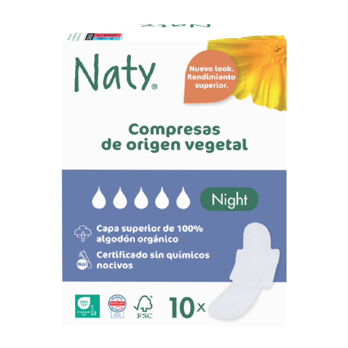 Pensos Noturnos Naty ECO 10 Unidades