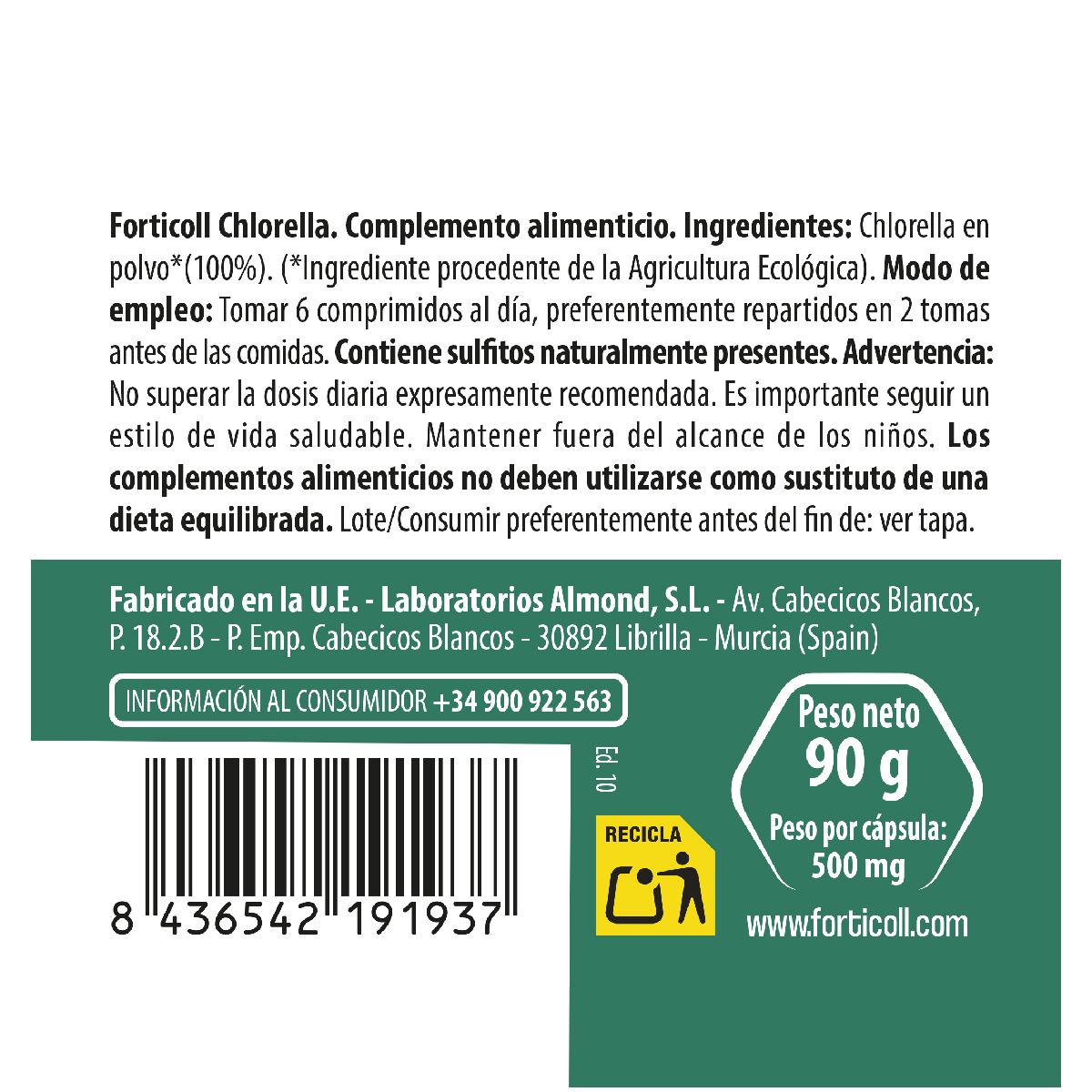 Chlorella Vita Superlife Naturgreen 180 comprimidos, 90 g