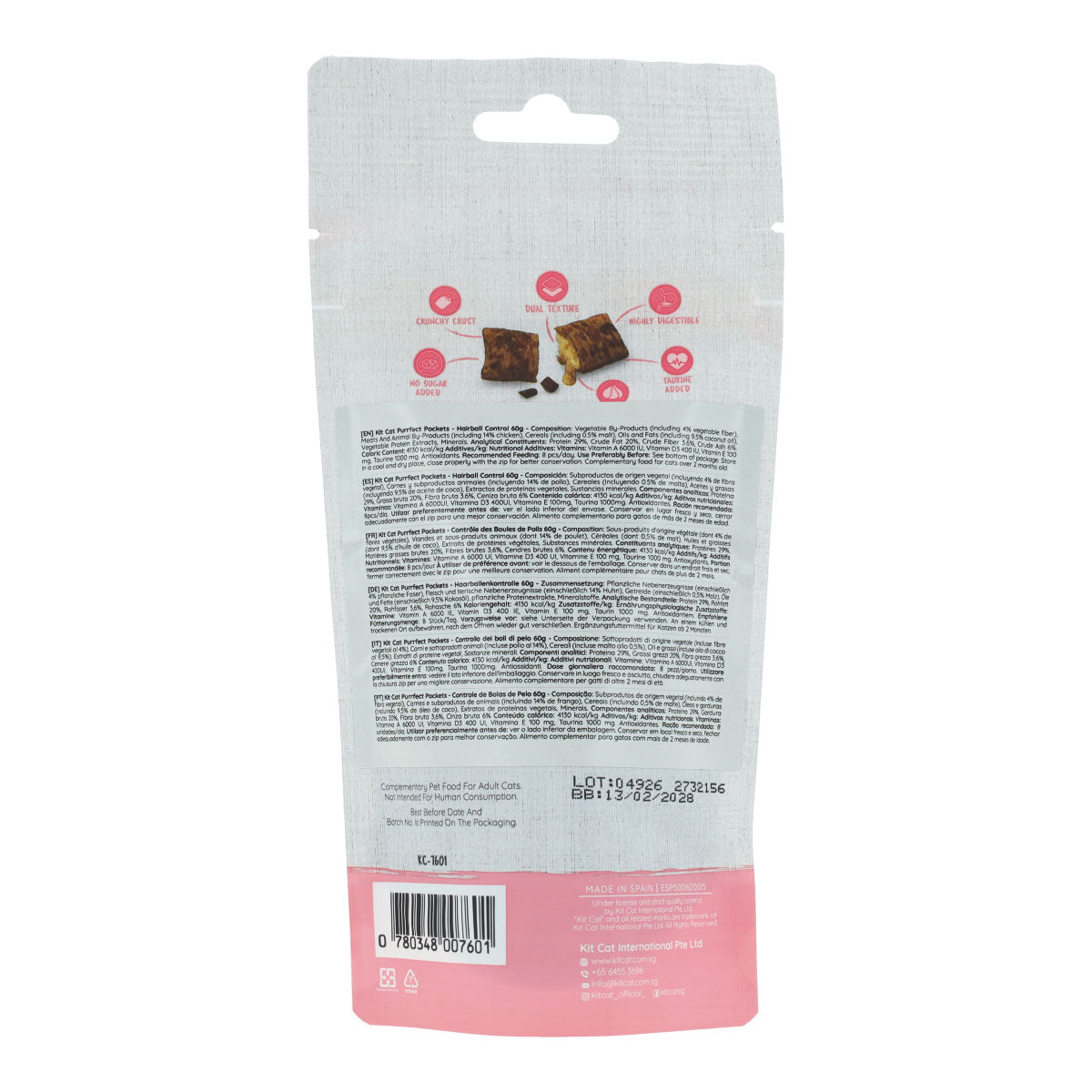 Kit Cat Purrfect Pockets - Controlo de Bolas de Pelo 60 g Lanche funcional para gatos