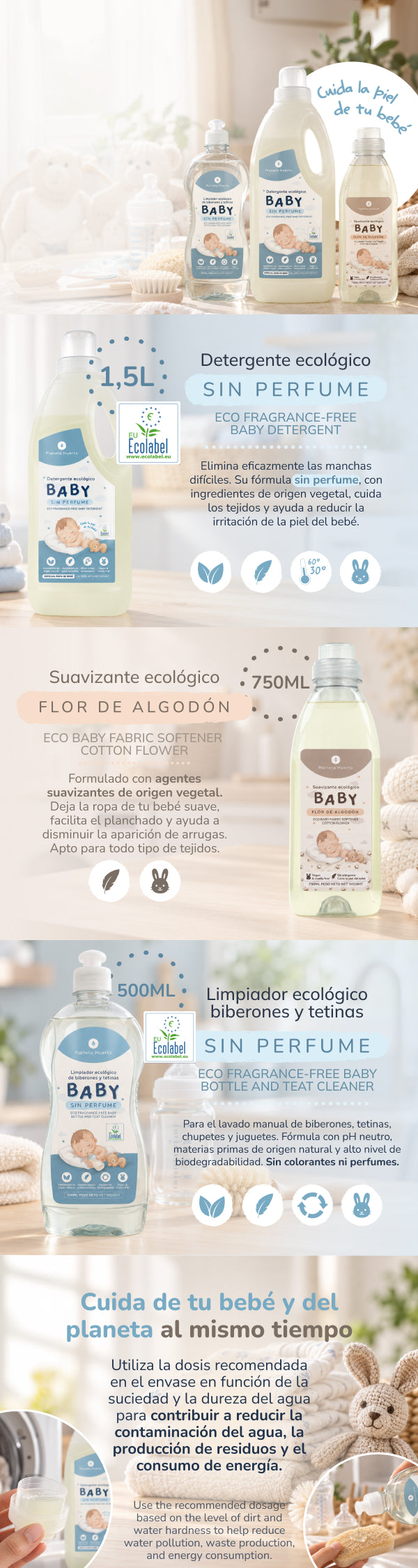Baby Suavizante para ropa Flor de Algodón ECO Planeta Huerto 750 ml