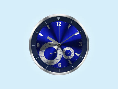 Reloj Analógico De Pared Con Indicador De Temperatura Y Humedad En Color Azul Wsa01 Purline_3