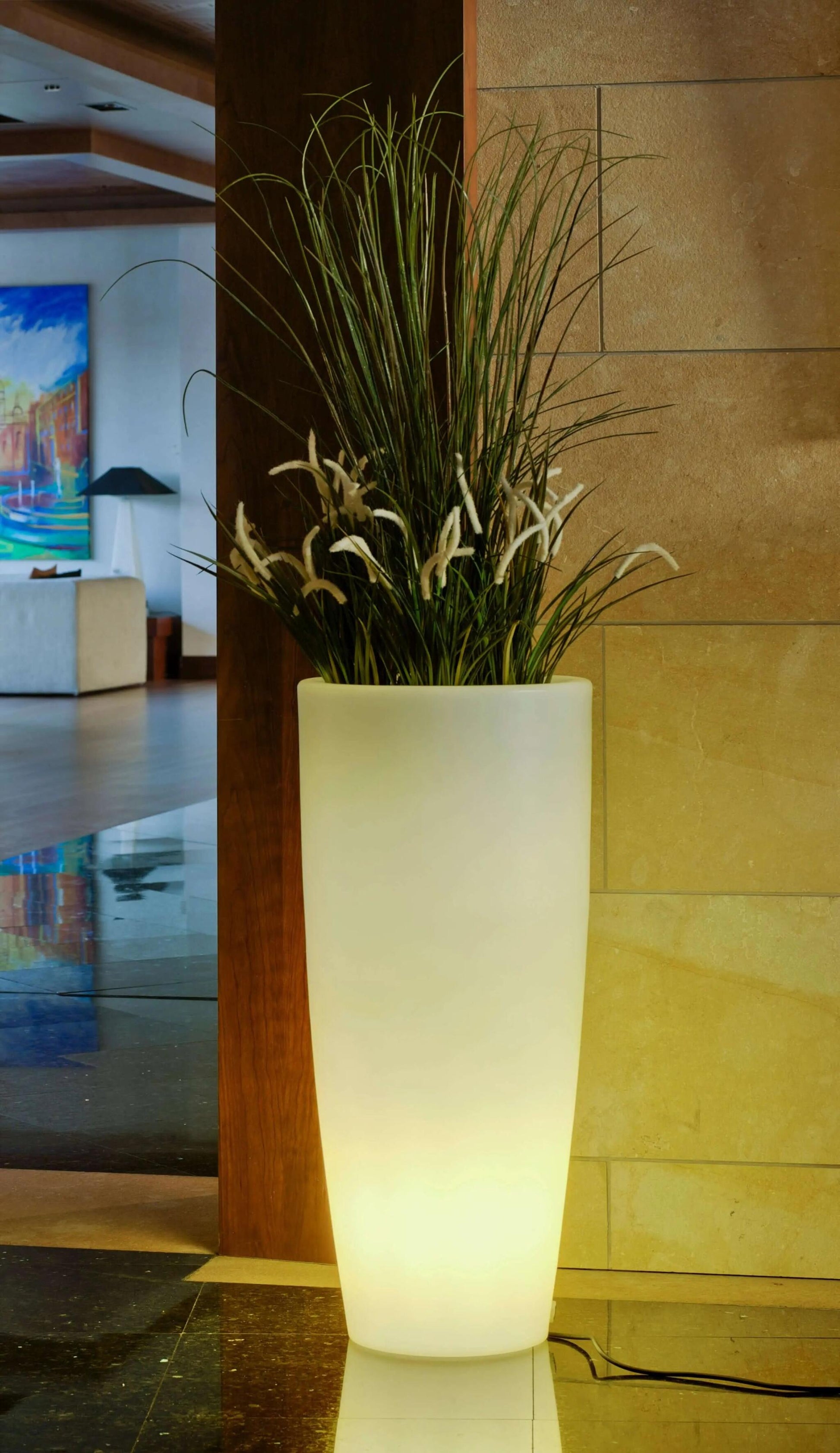 Macetero Bambú / Ø40x90 Cm. / Blanco / Rgb + Luz Fría Con Batería Recargable_1