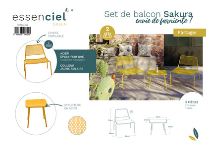 Sakura Set De Jardín De 2 Plazas De Acero Amarillo Solar 2 Sillones + 1 Mesa - Mobiliario De Jardín_3