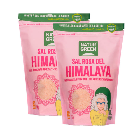 Embalagem de 2 unidades de sal rosa fino do Himalaia Naturgreen 1 kg