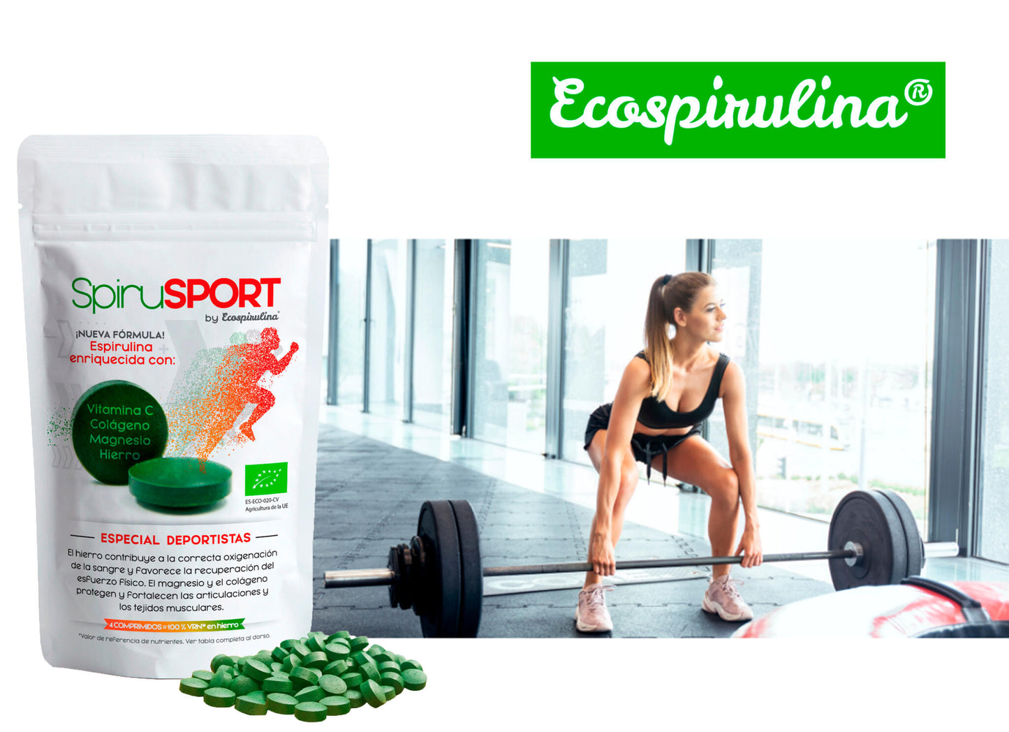 Spirusport Espirulina Ecológica Con Colágeno Marino Y Magnesio Ecospirulina 200 Comprimidos_3