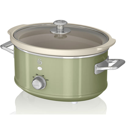 Swan Retro Olla Cocción Lenta, 3,5l, Recipiente Extraíble Antiadherente Cerámica Libre Pfoa, Vintage, Sf17021gneu, Verde_0