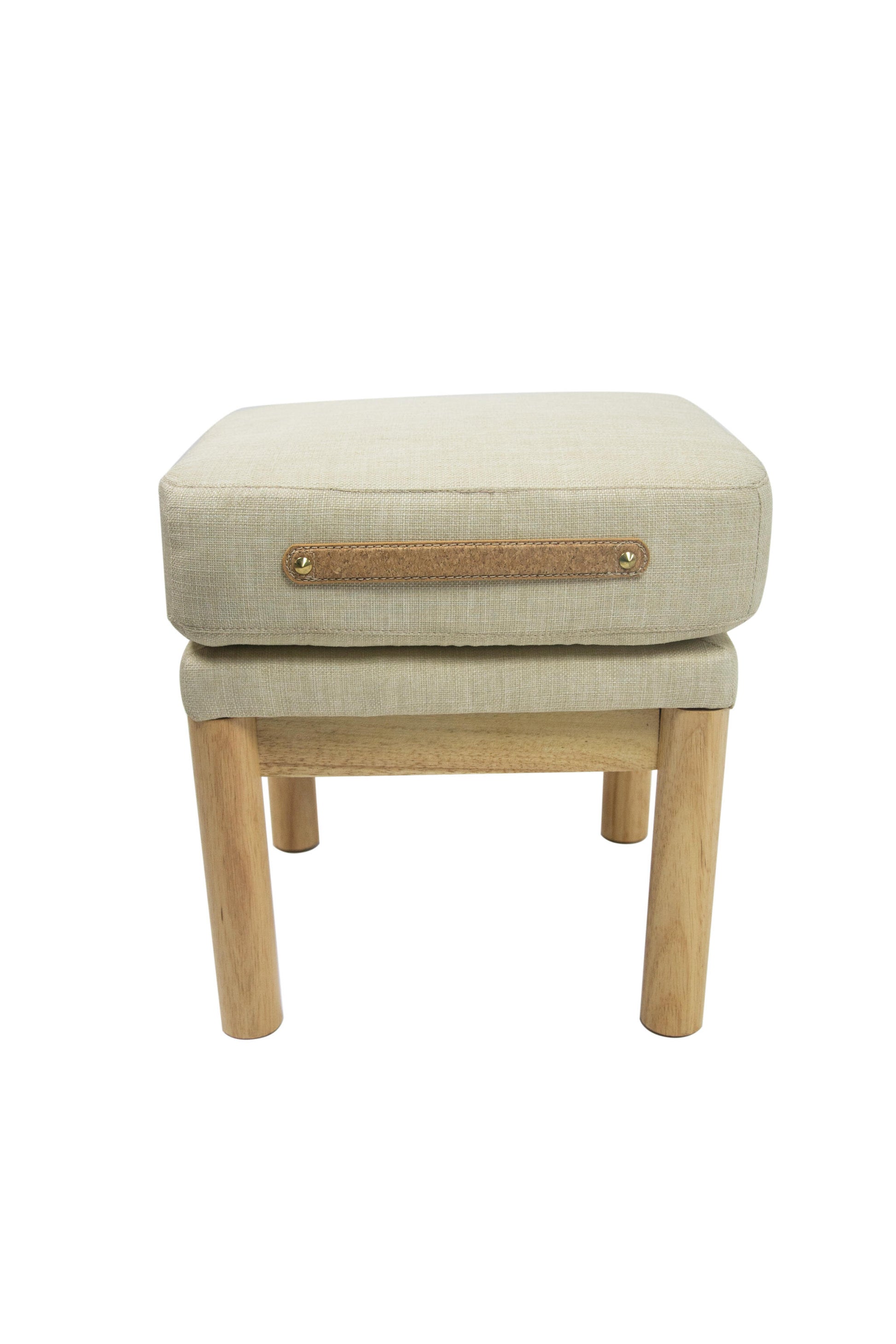 Taburete Tela Beige Escandinavo Roble Pata De Madera 35x35x40cm - Muebles De Sala_1