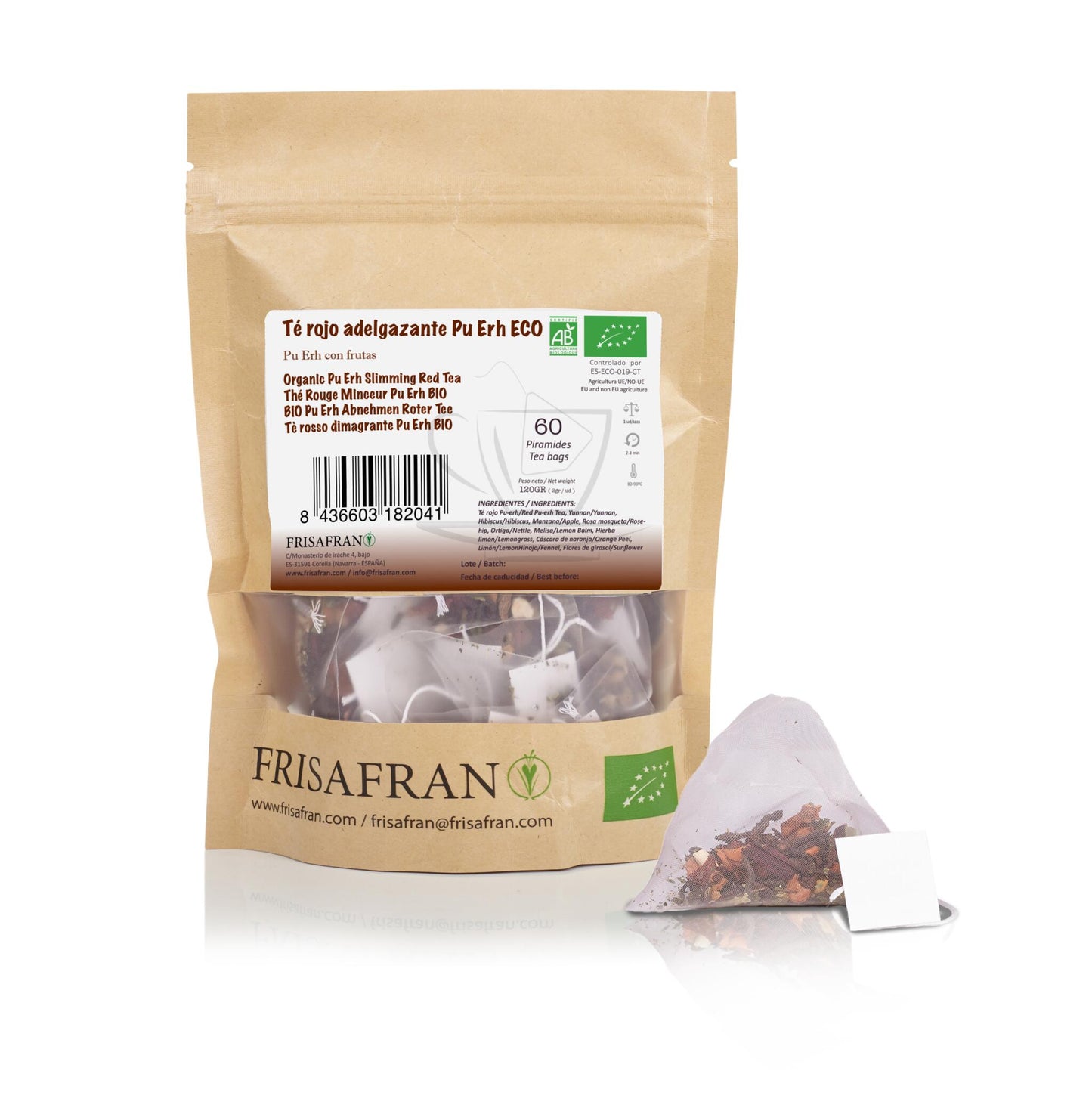 Té Rojo Pu Erh Adelgazante Ecológico En Pirámides | Calidad | Frisafran 60 Uds_1
