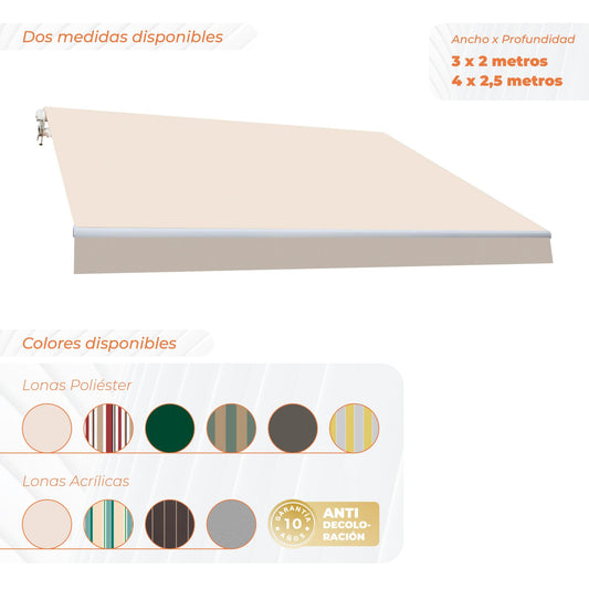 Toldo Completo Manual 4x2,5m Smartsun Crudo Lona Acrílica_0
