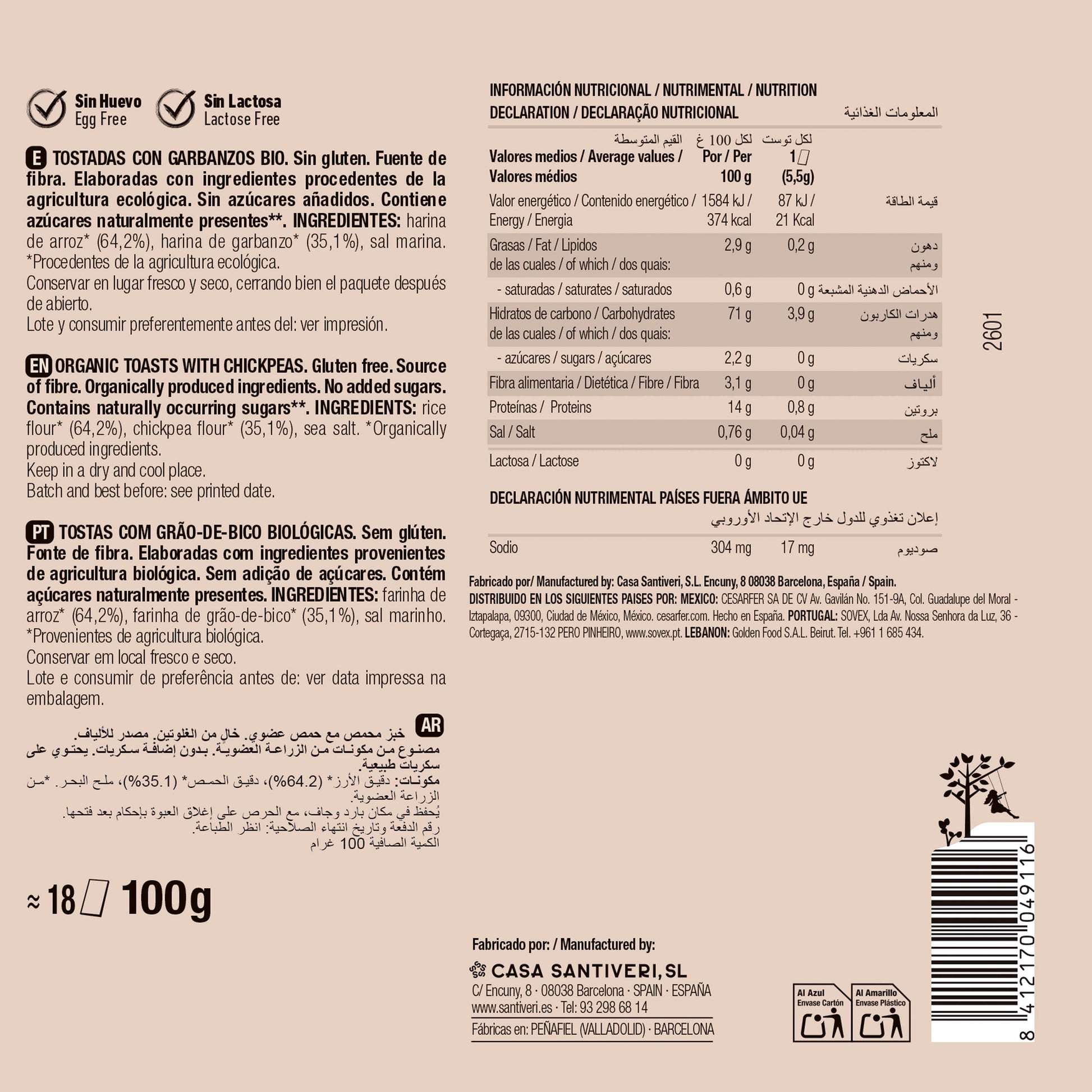 Tostadas Garbanzo Bio Santiveri 100 g