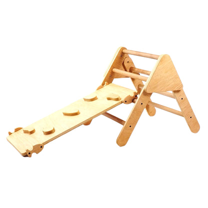 Triángulo De Aprendizaje Pequeño Pikler Plegable Madera + Rampa Presas. Med: 60 X 50 X 55 Cm. Tremrp0006. Woodgo._0