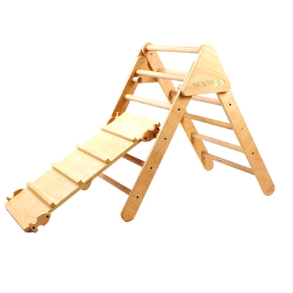 Triángulo De Aprendizaje Pikler Plegable De Madera + Rampa Listones. Med: 90 X 50 X 80 Cm. Tremrl0009. Woodgo._0