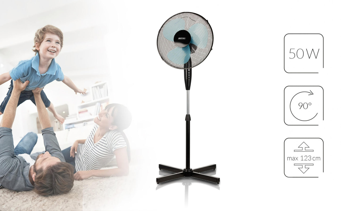 Ventilador Pie Oscilante 42 Cm, 3 Velocidades, Altura Ajustable, Función Bloqueo Oscilación, Silencioso Mpm Mwp-17, Negro_2