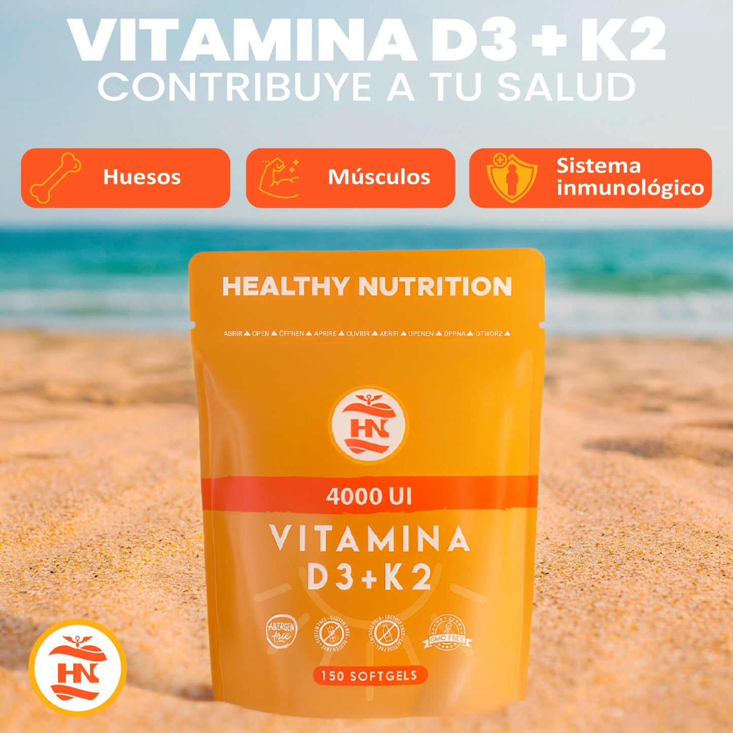 Vitamina D (4000 Ui) - 150 Cápsulas De Vitamina D3 K2 – Altamente Concentrada. Favorece La Función Inmunológica Y Ósea_1