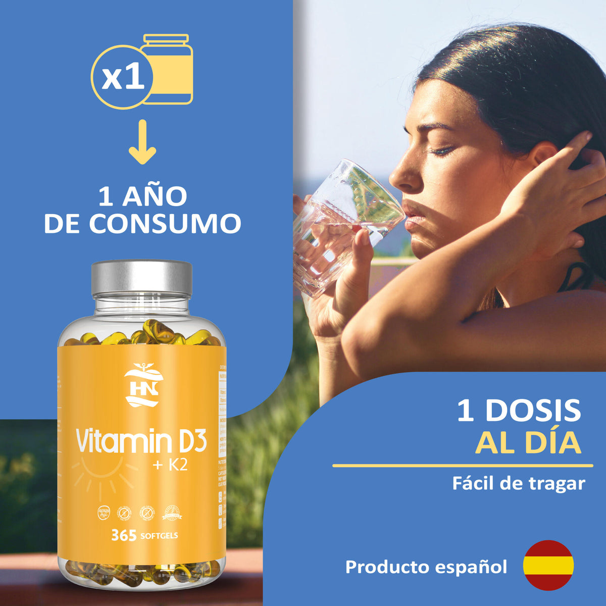 Vitamina D (5000 Ui) - 365 Cápsulas De Vitamina D3 K2 – Altamente Concentrada. Favorece La Función Inmunológica Y Ósea_5