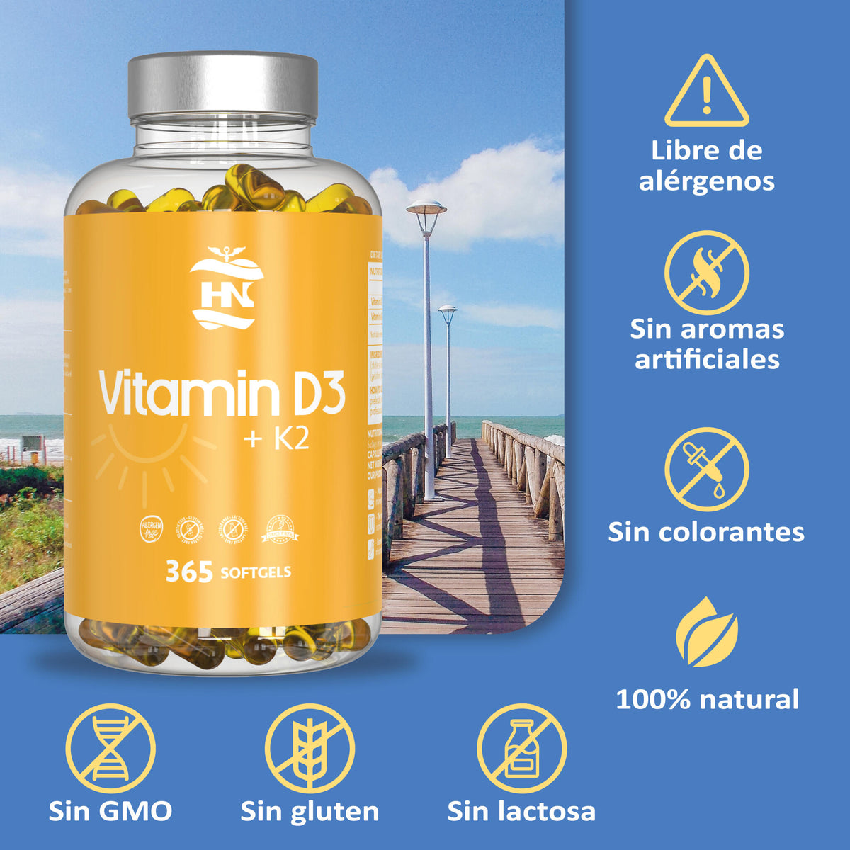 Vitamina D (5000 Ui) - 365 Cápsulas De Vitamina D3 K2 – Altamente Concentrada. Favorece La Función Inmunológica Y Ósea_2