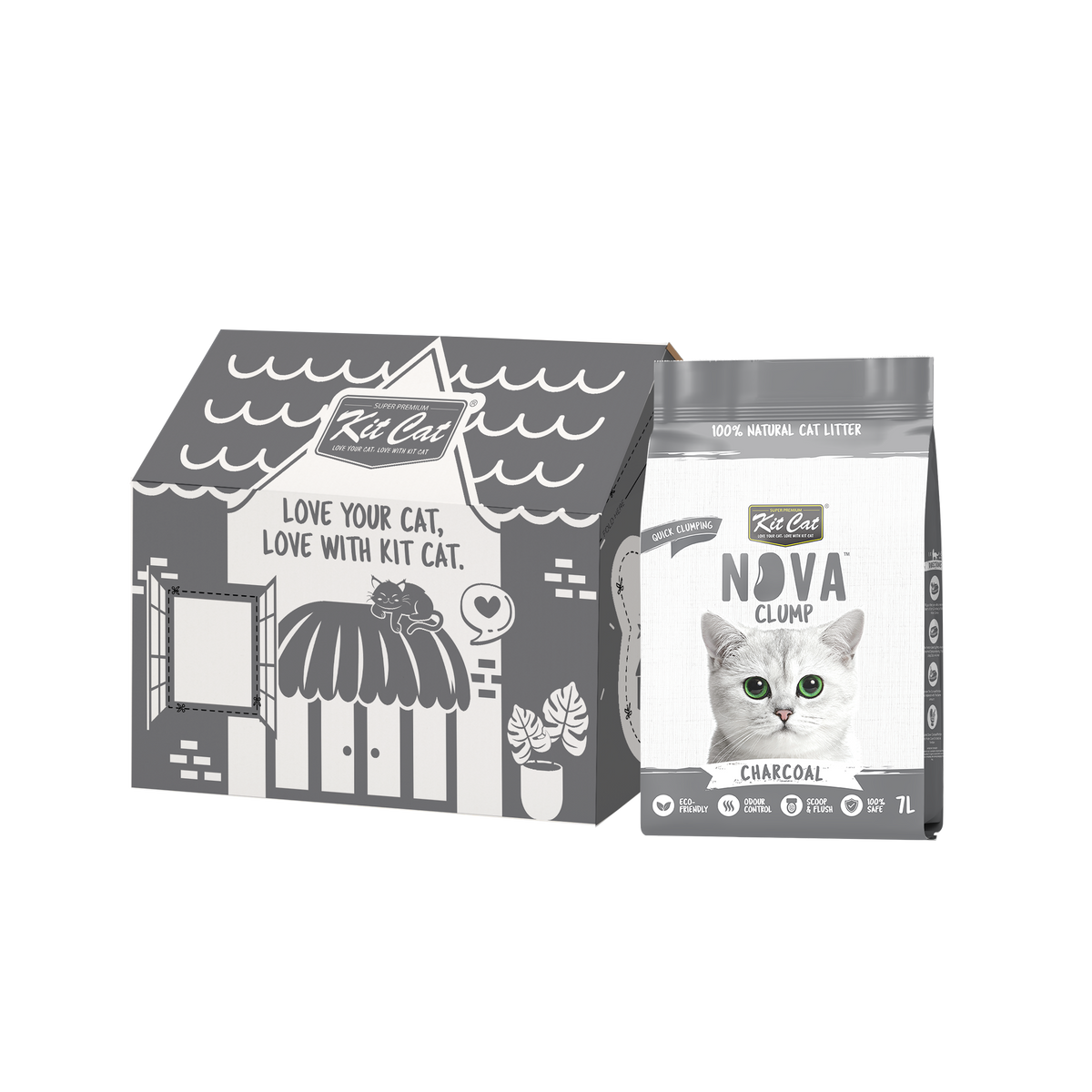 Kit de areia para gatos Eco SoyaClump - Carvão vegetal 7 L