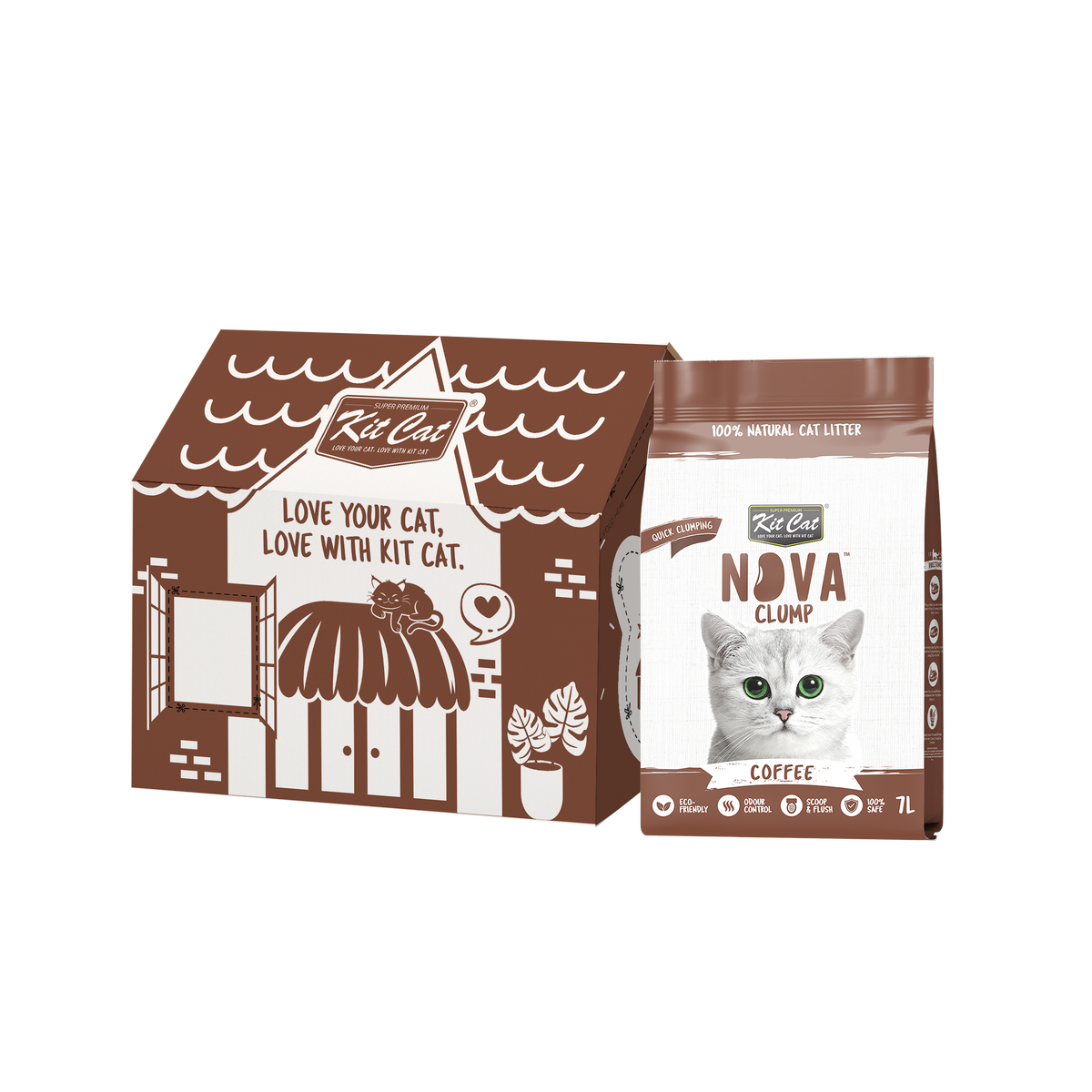 Kit de areia para gatos Eco SoyaClump - Areia para gatos Coffee 7 L