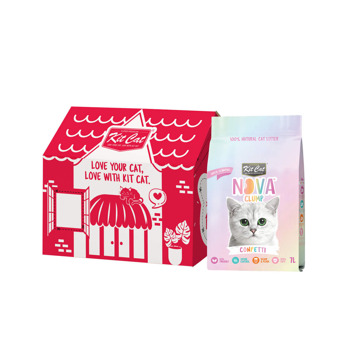 Kit de areia para gatos Eco SoyaClump - Areia para gatos Confetti 7 L