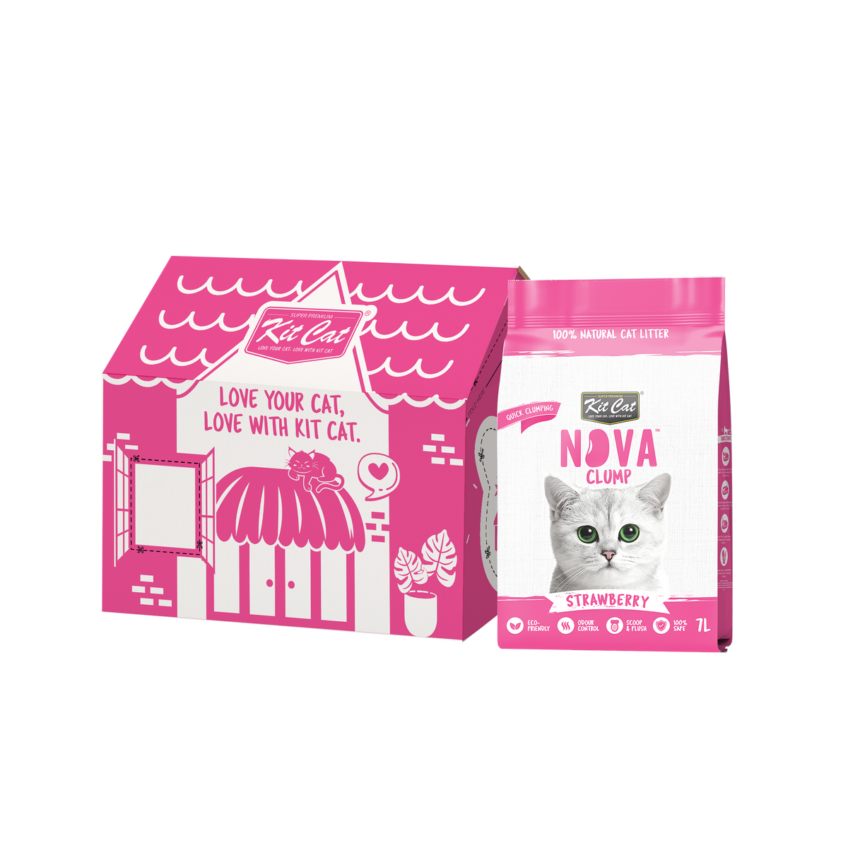 Kit de areia para gatos Eco SoyaClump - Areia para gatos morango 7 L