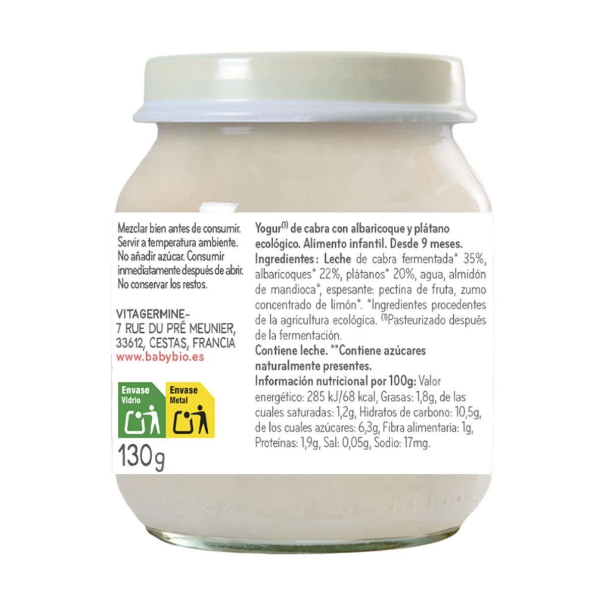 Yogur de Leche de Cabra con Albaricoque y Plátano Ecológica Babybio 130gr
